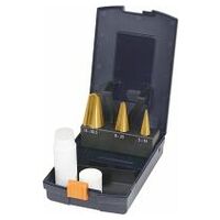 Juego de brocas cónicas de precisión para chapa HSS, TiN, ⌀ de corte D<sub>C</sub>: 3-30,5mm